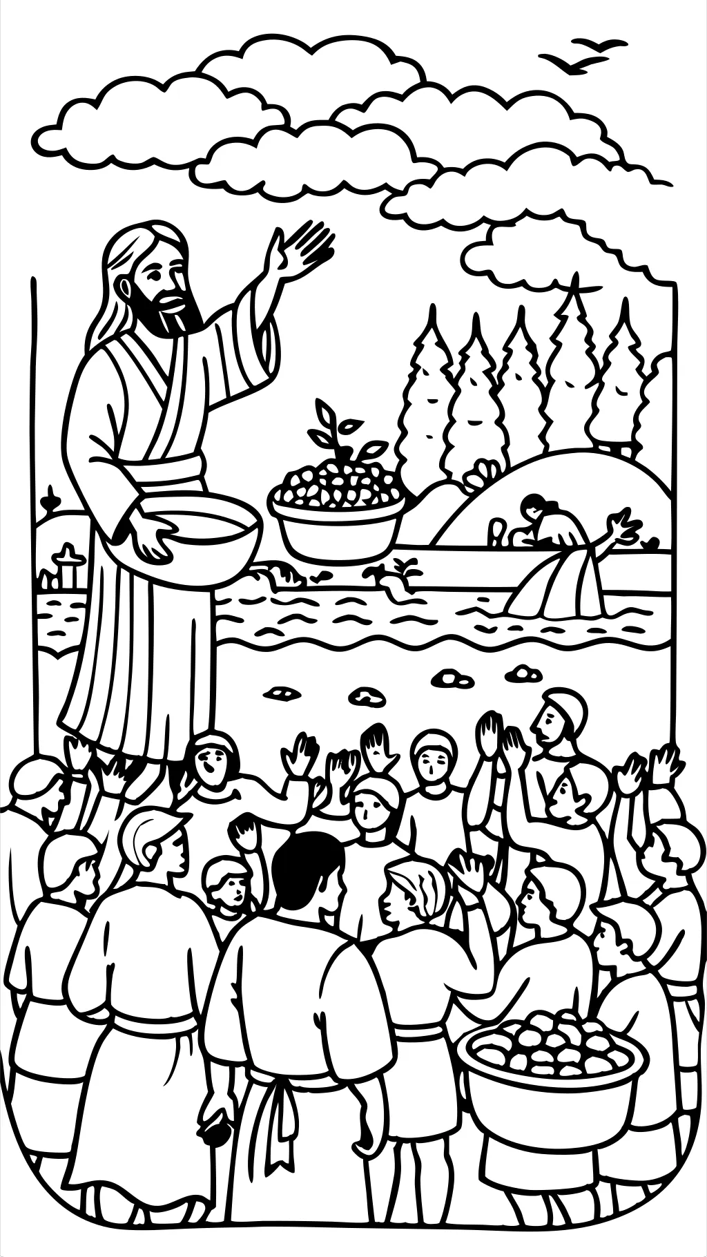 coloring page of jesus feeding the 5000